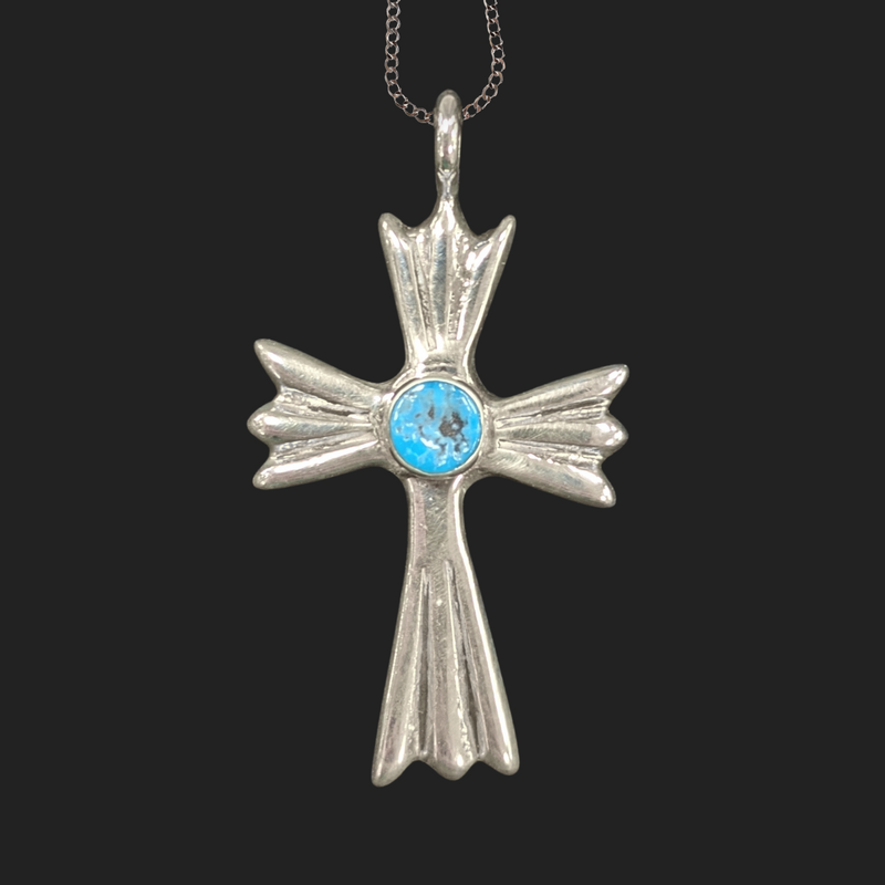 Handmade Turquoise Cross Necklace 1.25"H