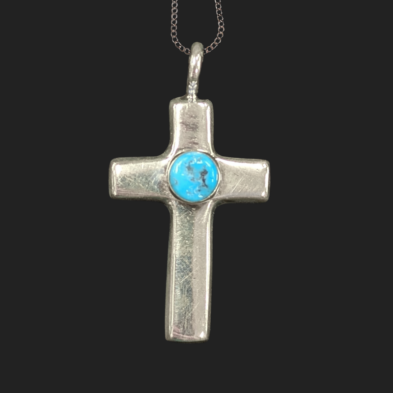 Handmade Turquoise Cross Necklace 1.15"H