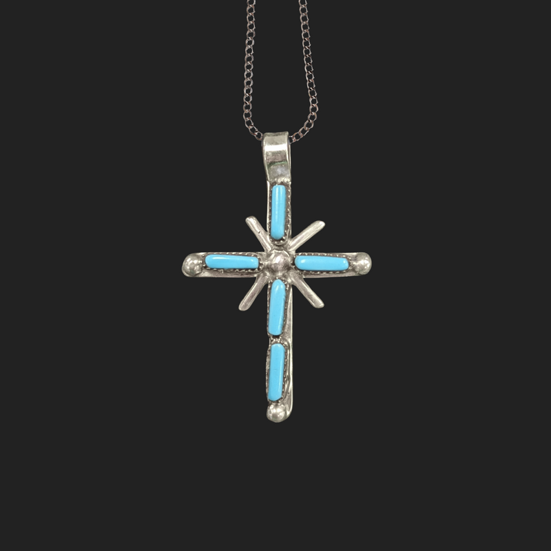 Handmade Turquoise Cross Necklace 1"H