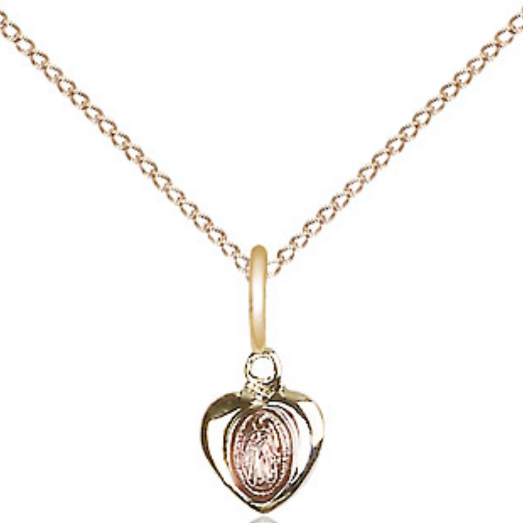 Miraculous Medal Heart Gold Plated Sterling 18"