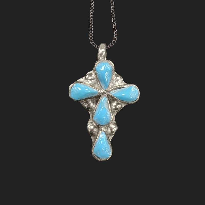 Handmade Turquoise Cross Necklace 1"H