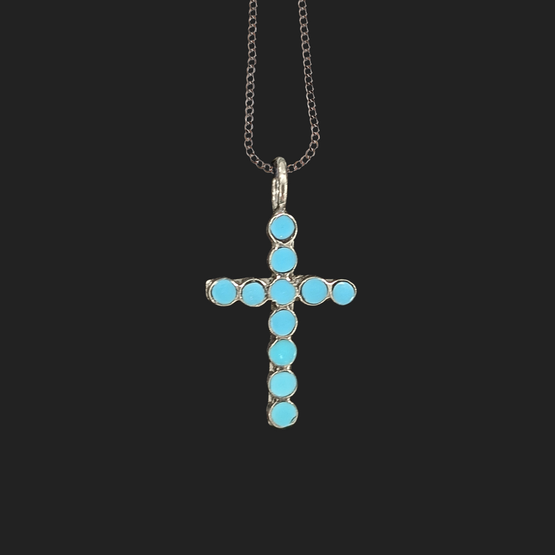 Handmade Turquoise Cross Necklace .75"H