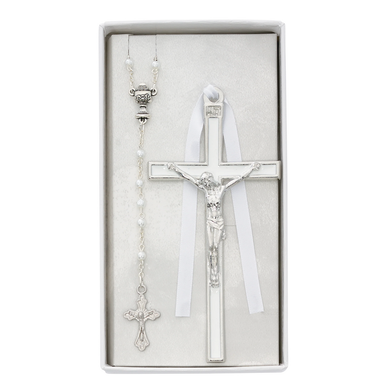 Communion Set - White Crucifix and Communion Rosary Set Box