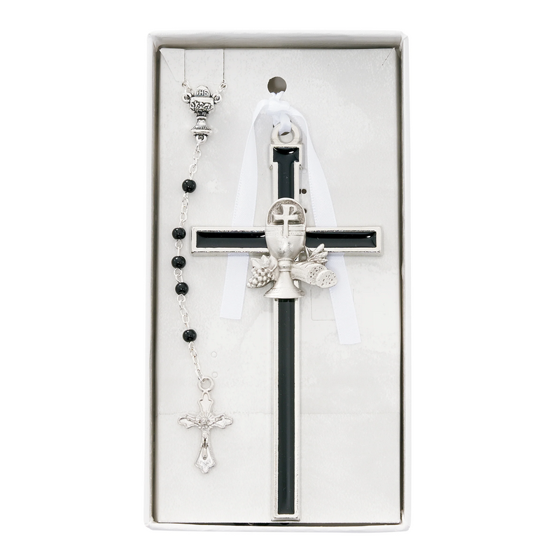 Communion Set - Black Communion Cross and Rosary Set Box