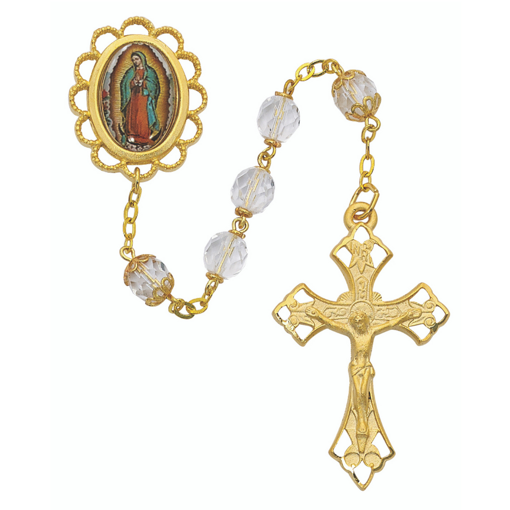 Our Lady of Guadalupe Rosary - Clear Glass Boxed