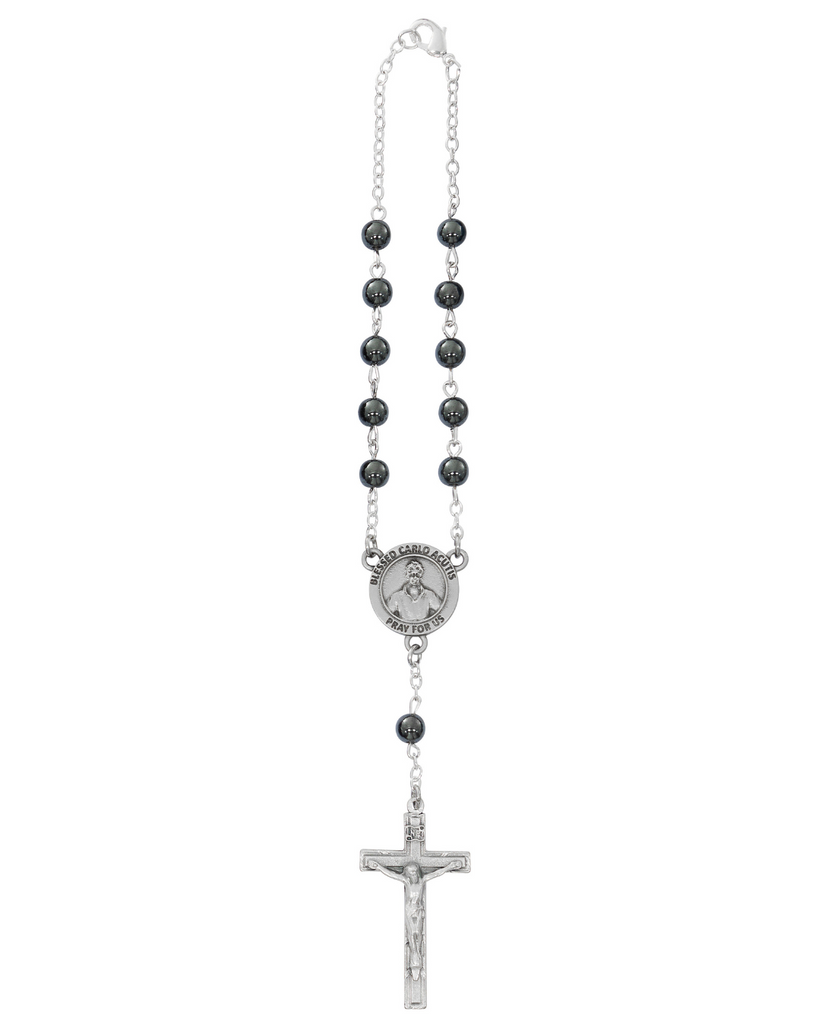 Auto Rosary - Bl. Carlo Acutis Centerpiece Car Rosary with Hematite Beads