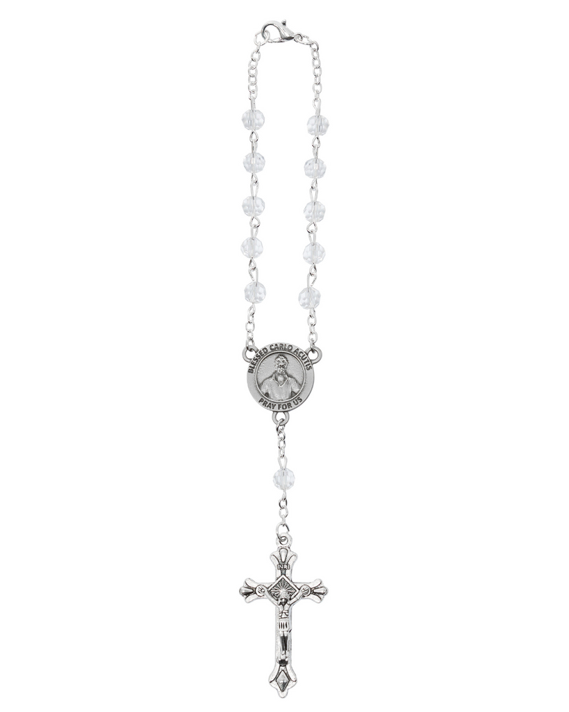 Auto Rosary - Bl. Carlo Acutis Centerpiece Car Rosary with Crystal Beads