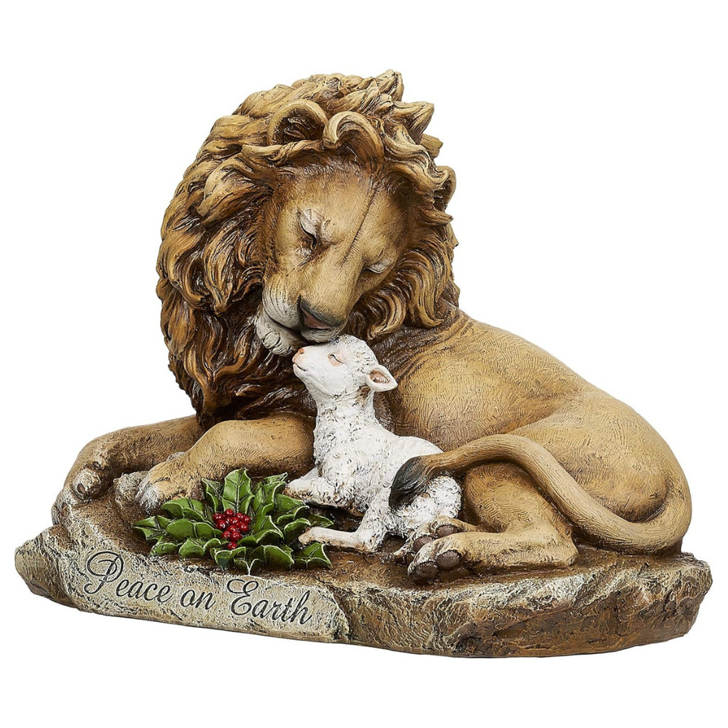 Lion and Lamb on Rock Figure 8.5"H