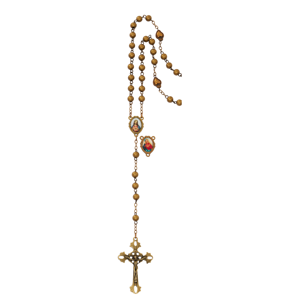 Sacred and Immaculate Hearts Rosary in Bronze