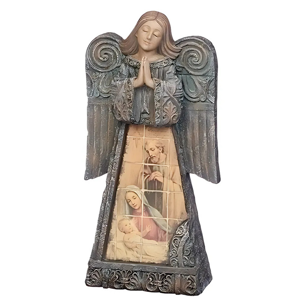 Angel with Holy Family Stone 9.5"