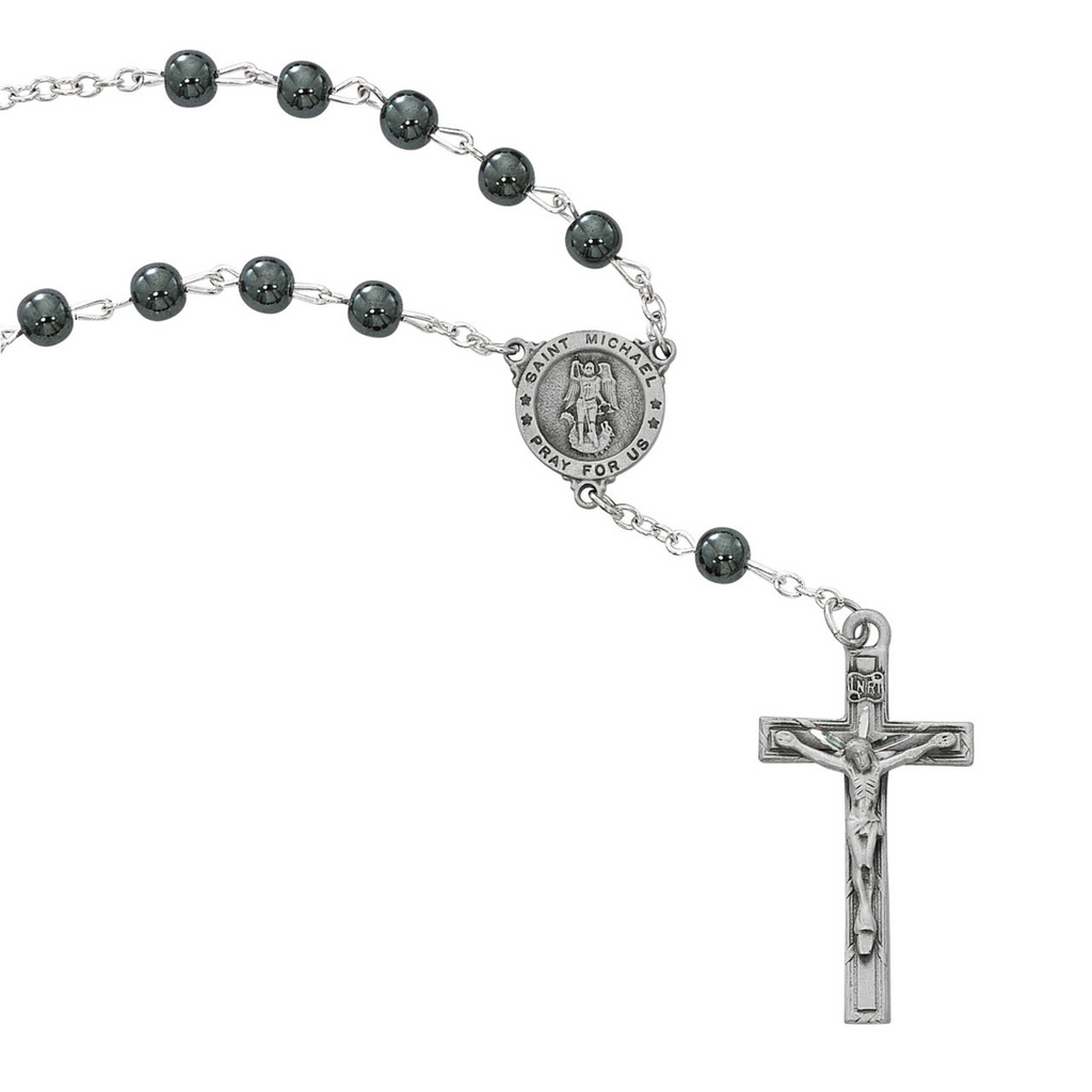 Auto Rosary - Hematite St. Michael Car Rosary