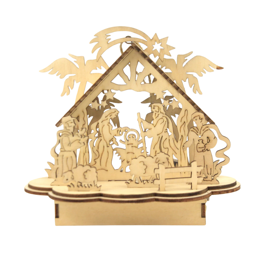 Nativity Stable Ornament LED 6"H