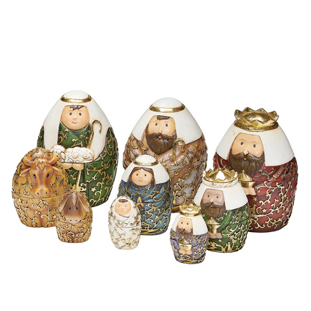 Nesting Nativity 6"H 9pc set