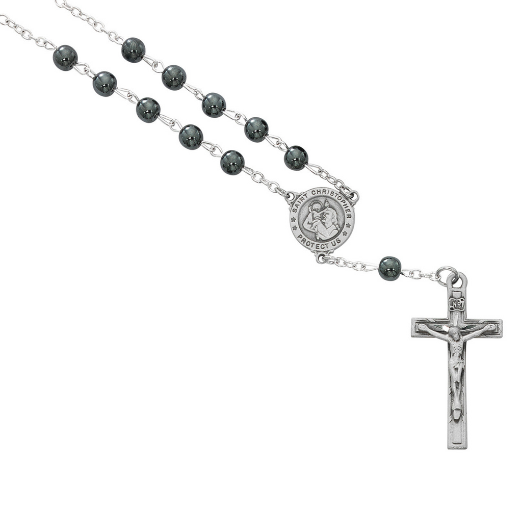 Auto Rosary - Hematite St. Christopher Car Rosary