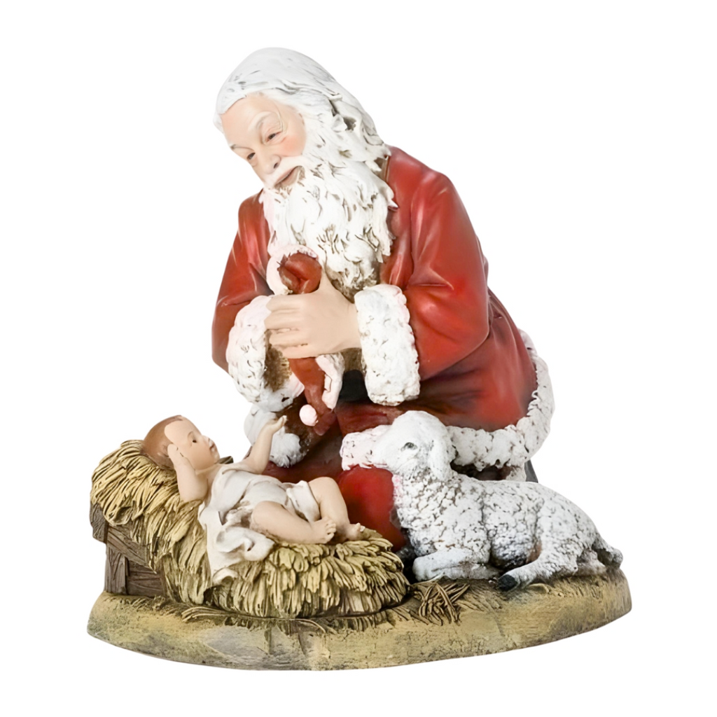 Santa Kneeling to Baby Jesus with Lamb Figure 13"H