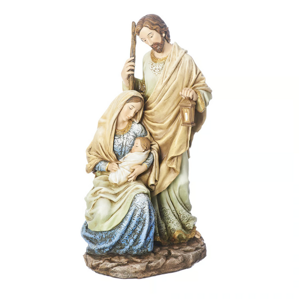 Holy Family with Blue and Ivory Pattern 10.5"H