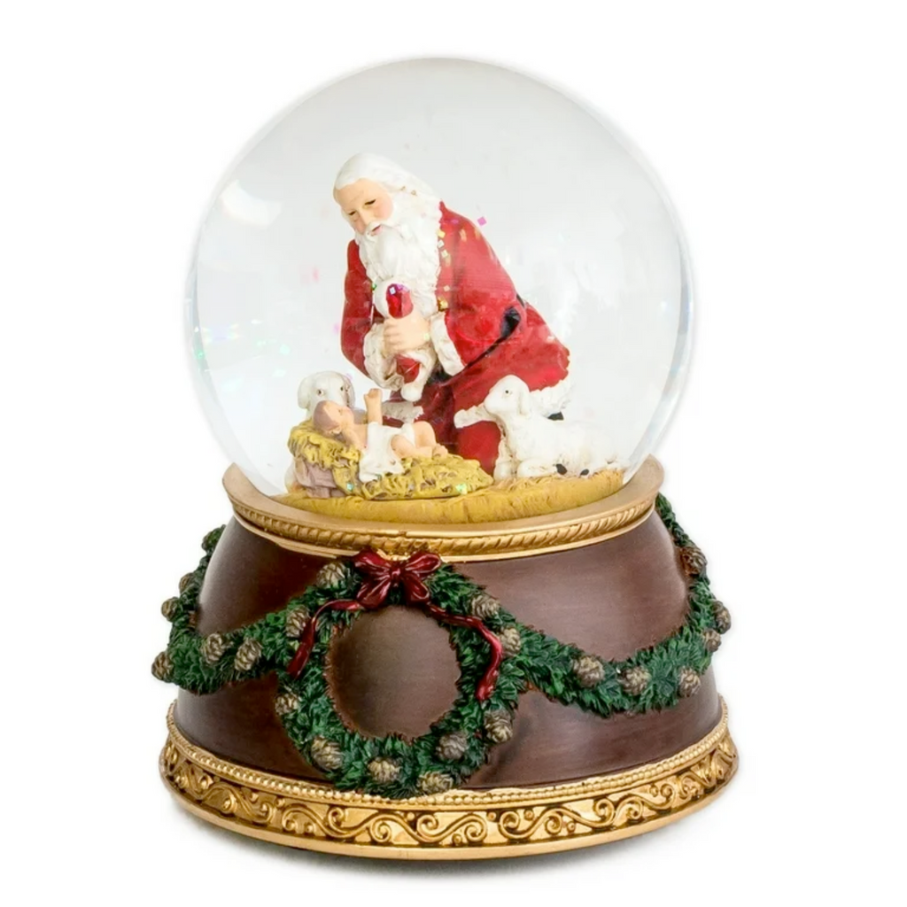 Santa Kneeling Snow Globe Musical 6"H