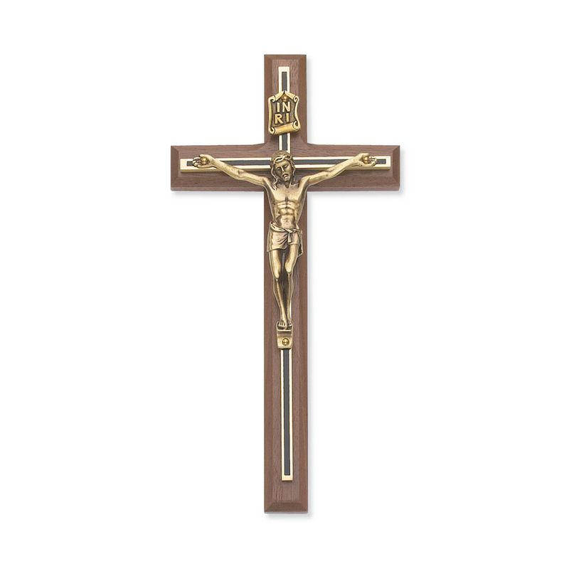 Crucifix - 8" Walnut Stain Crucifix, Boxed