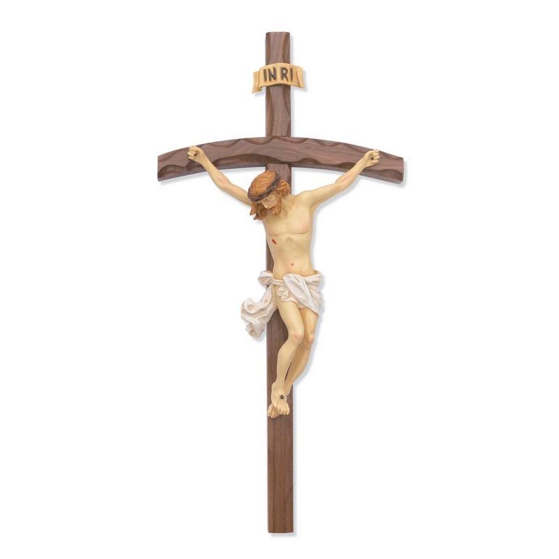 Crucifix - 16" Walnut Stain Crucifix, Boxed