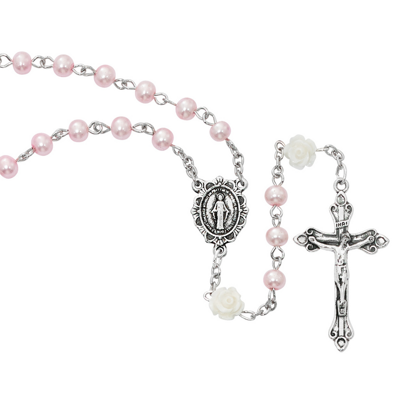 Pink and White Rose Rosary 4mm