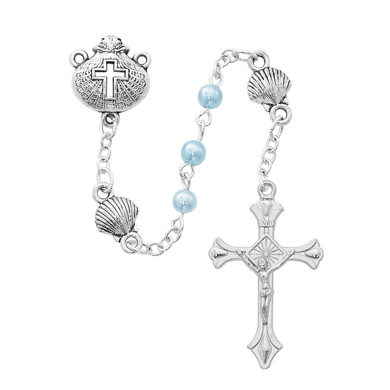 Seashell and Blue Pearl Baby Rosary 4mm
