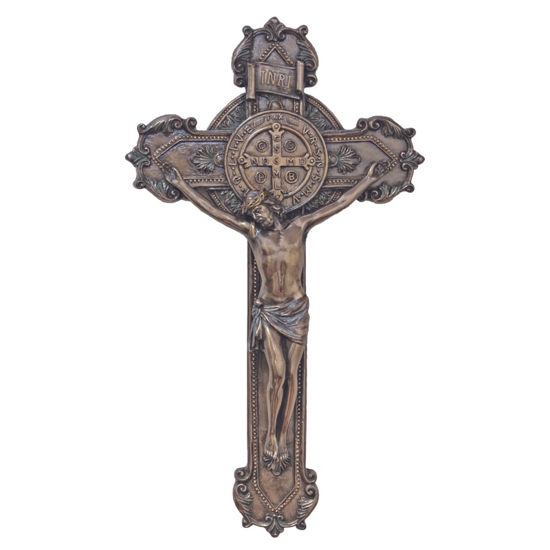 Benedictine Crucifix – 22" Cold-Cast Bronze with Saint Benedict Medal