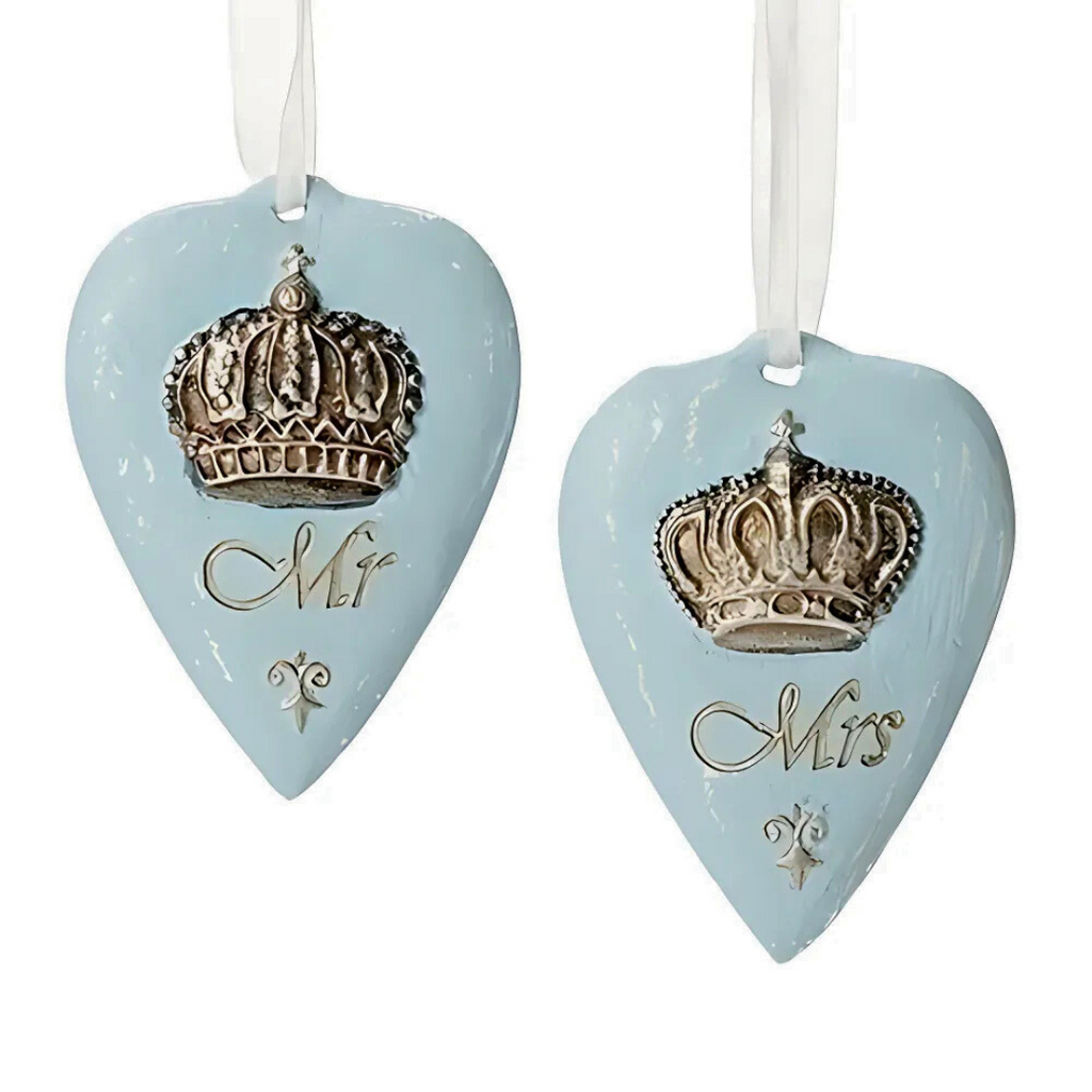 Mr. and Mrs. Heart Ornaments 4"H 2pc set