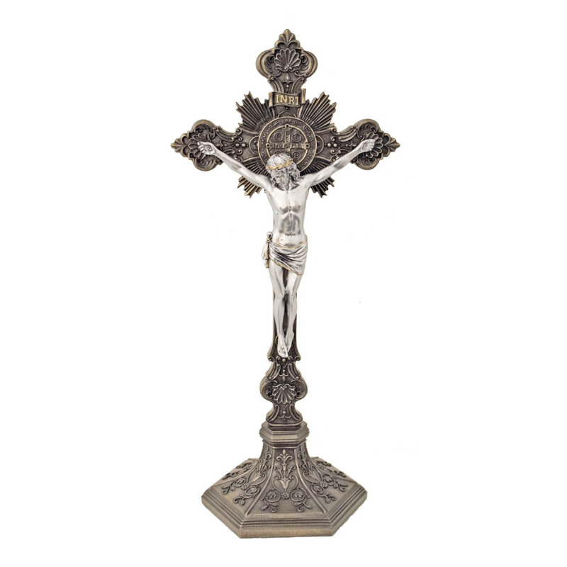 Benedictine Table Crucifix - Bronze or Pewter | Goldscheider of Vienna