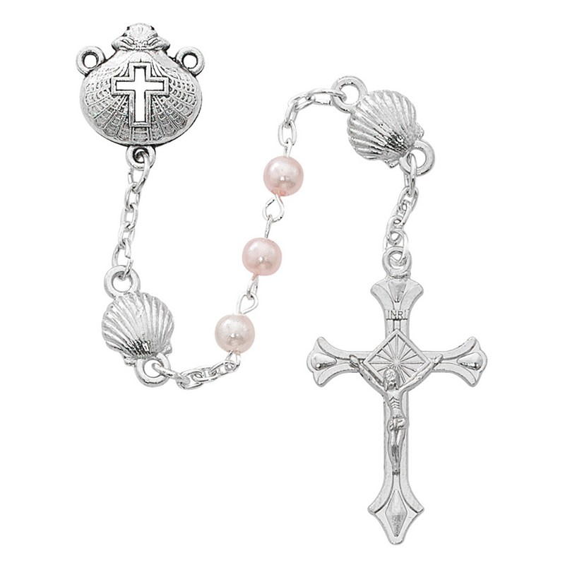 Pink Pearl and Seashell Baby Rosary 4mm