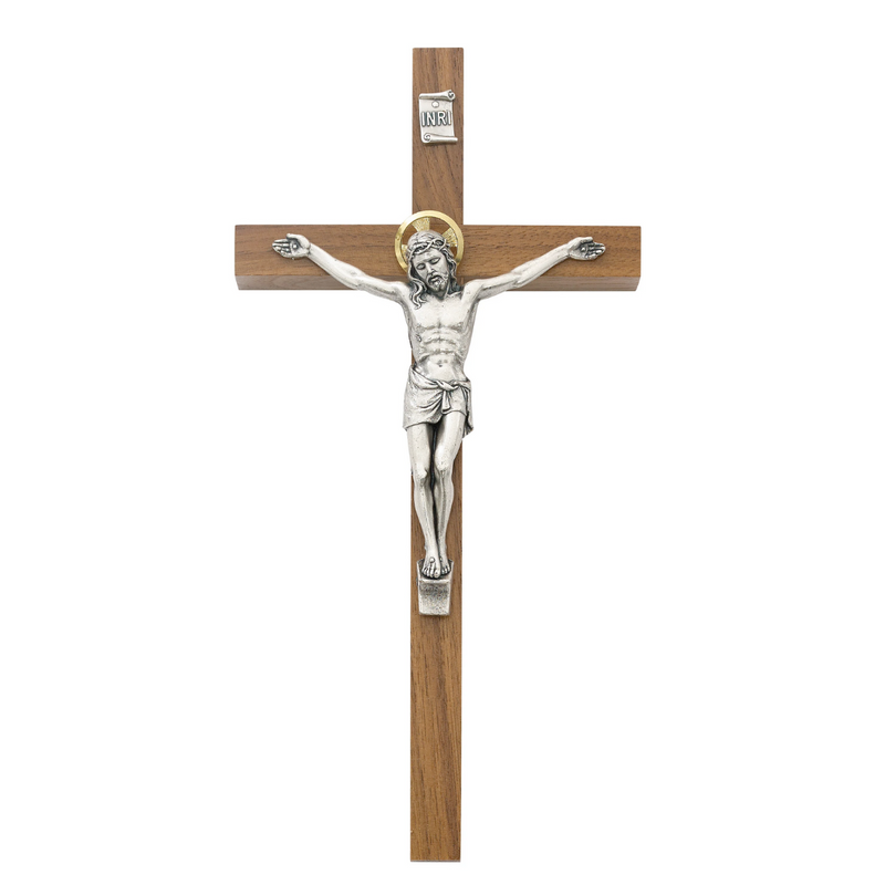 Crucifix - 8" Walnut Stain Crucifix, Boxed