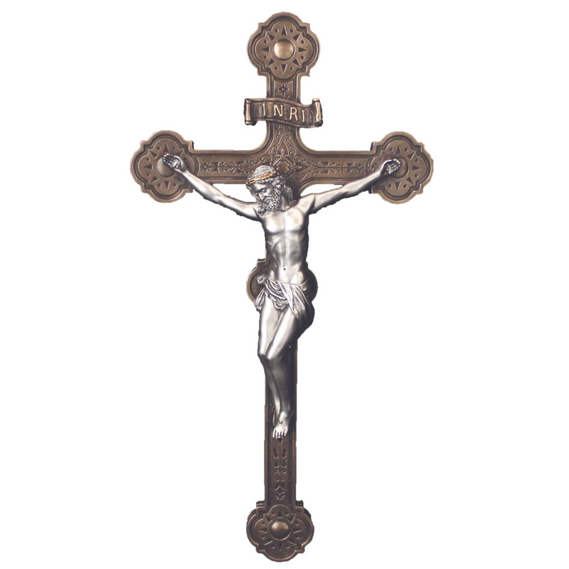 Veronese Crucifix in Pewter and Bronze | 14" Wall Crucifix | Goldscheider Collection