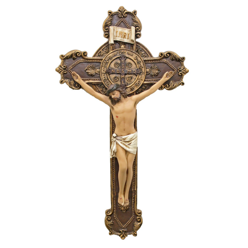 Benedictine Crucifix – 11" Fully Hand-Painted with Saint Benedict Medal