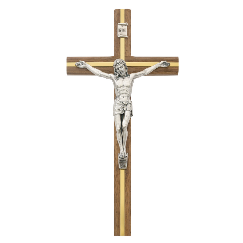 Crucifix - 10" Walnut Stain Crucifix, Boxed