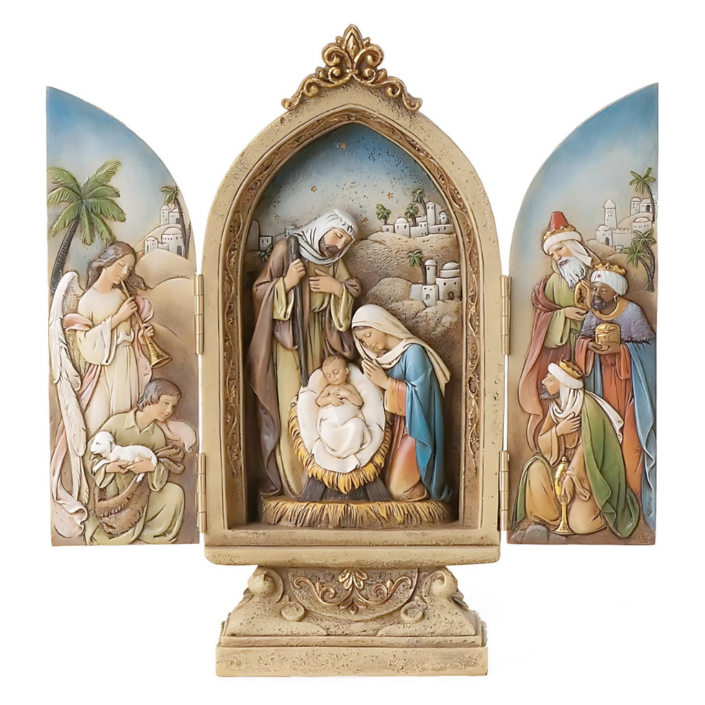 Triptych with Holy Family 9"H