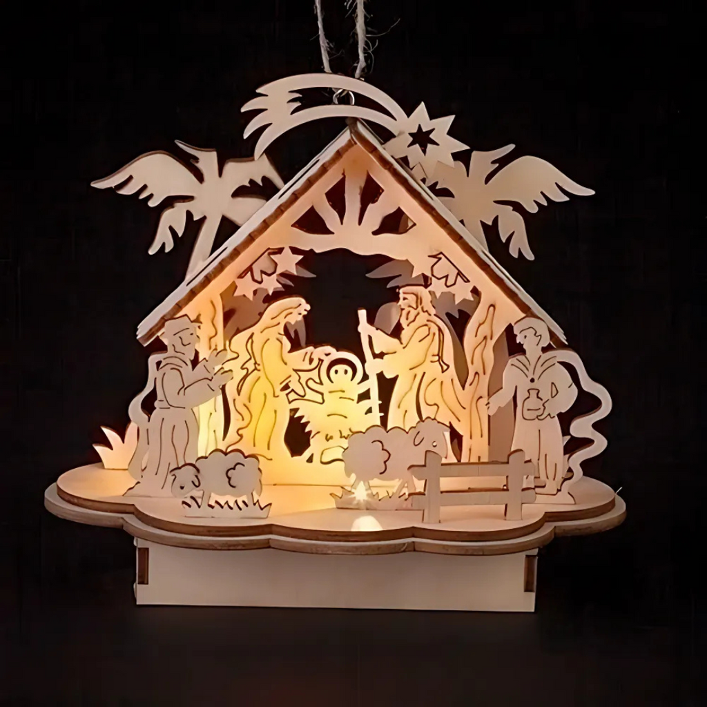 Nativity Stable Ornament LED 6"H