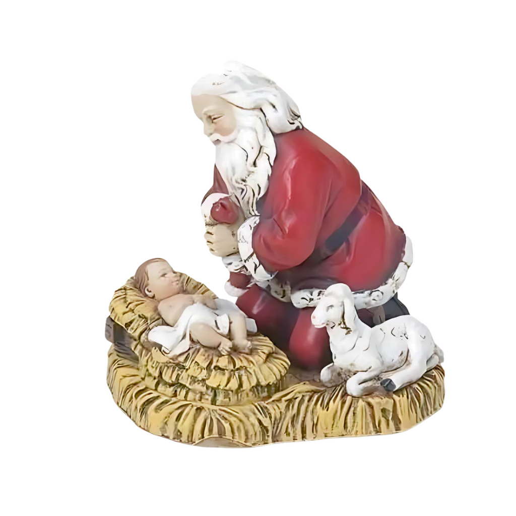 Santa Kneeling to Baby Jesus Ornament 2.75"H