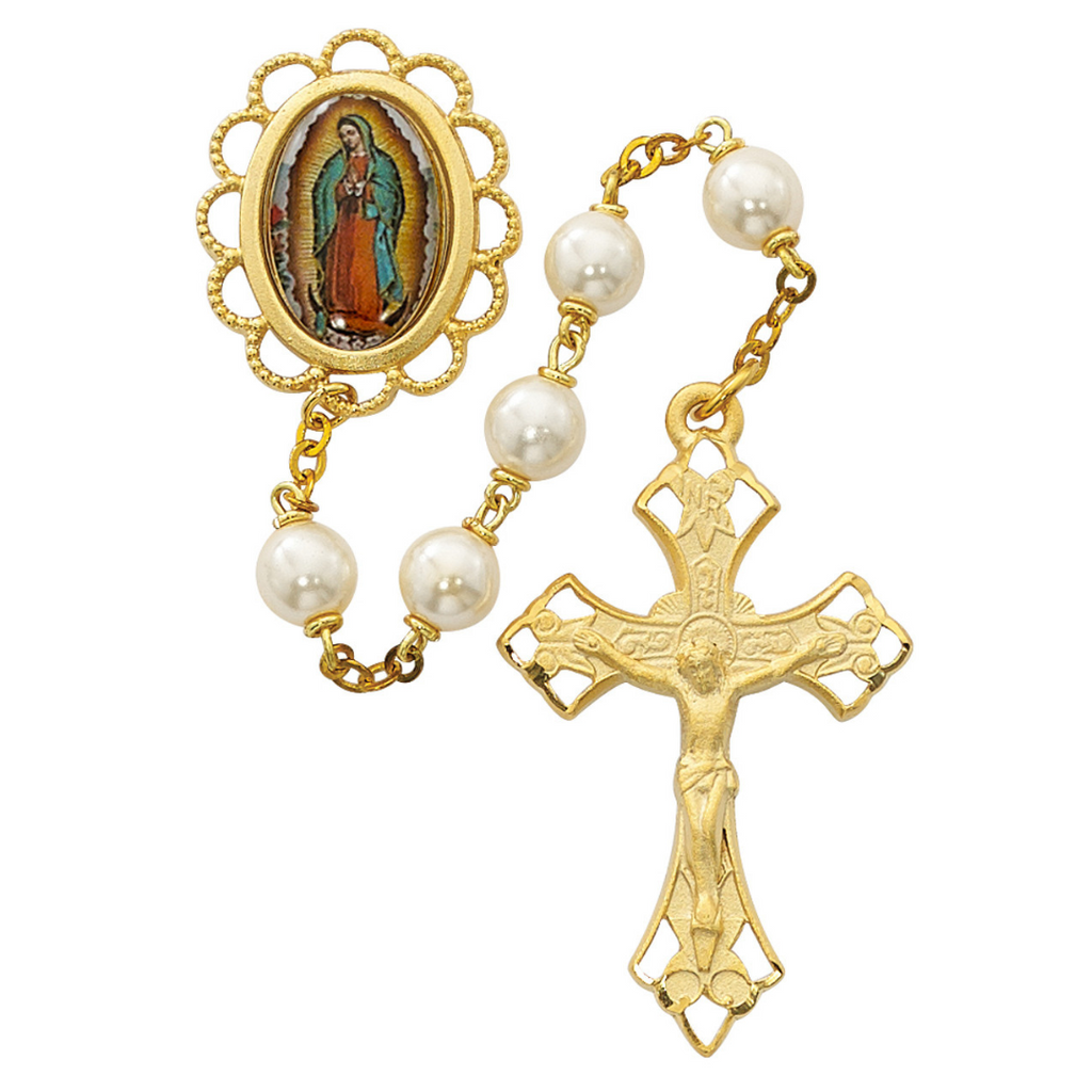 Our Lady of Guadalupe Rosary - Pearl like  Boxed