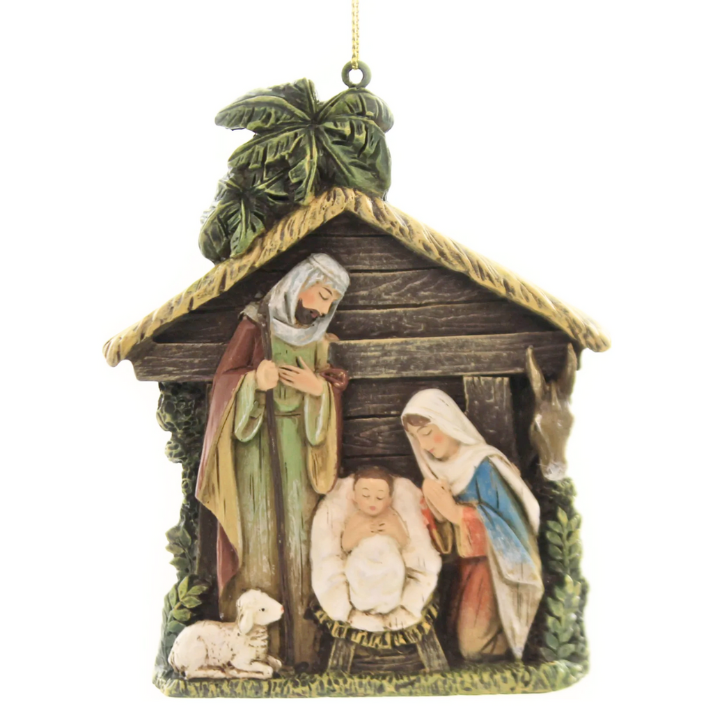 Holy Family Stable Ornament 4"H