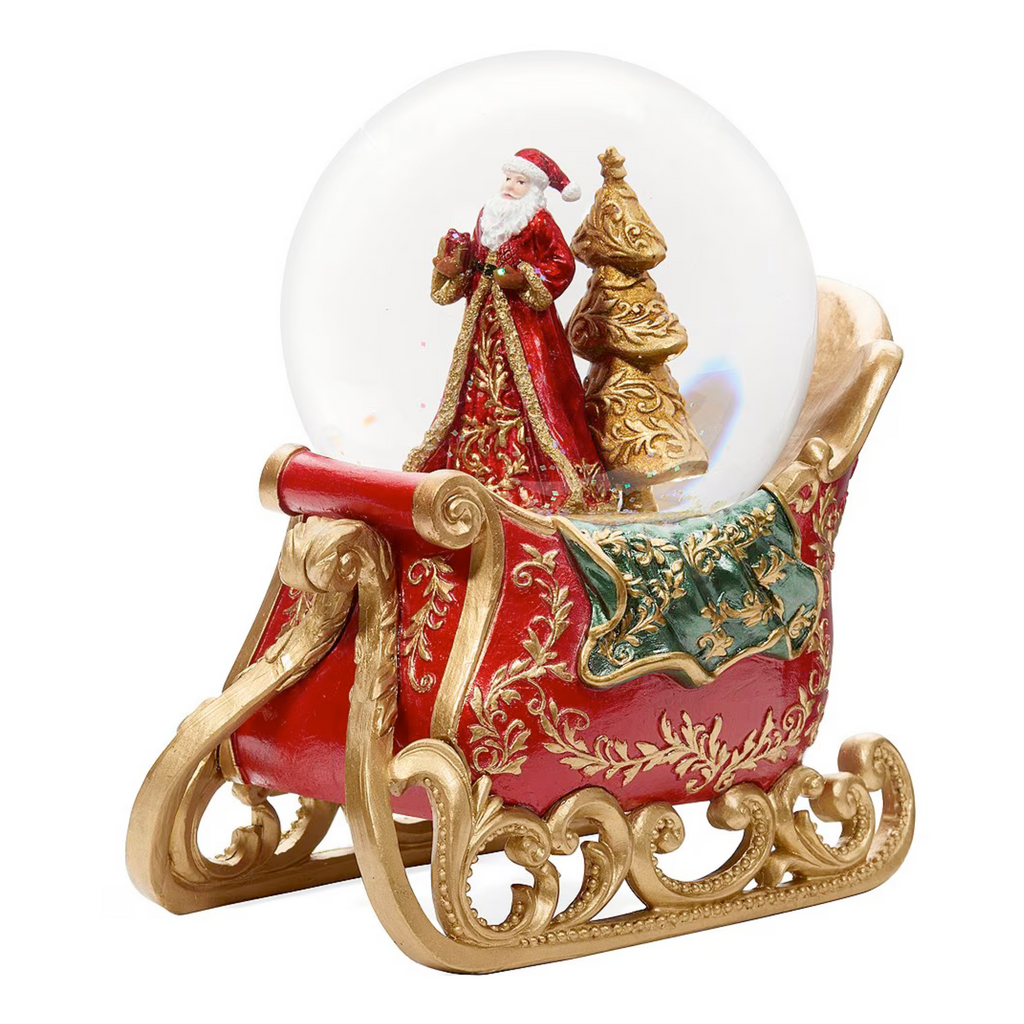 Santa Sleigh Musical Snow Globe 6.25"H