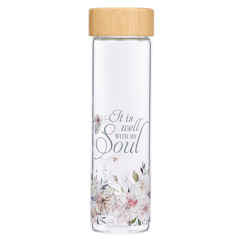 It Is Well Glass Water Bottle with Bamboo Lid | Christian Art Gifts