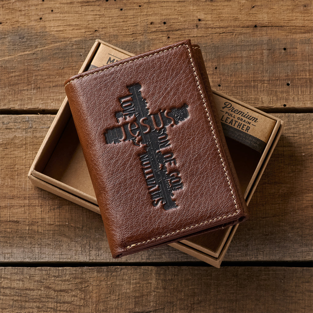 Names of Jesus Classic Brown Full Grain Leather Trifold Wallet