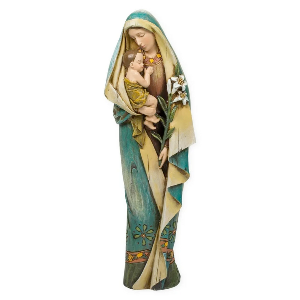 Madonna and Child with Lily Statue 12.5"H