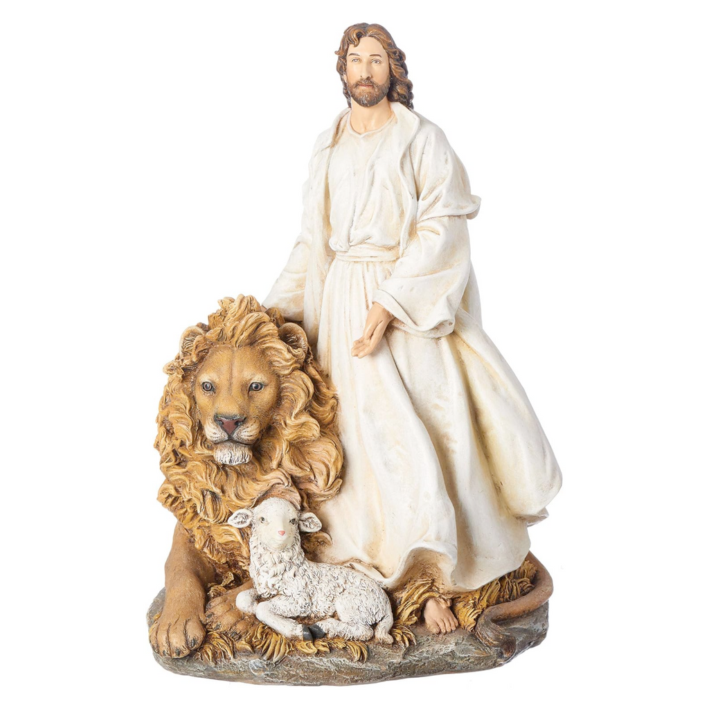 Jesus with Lion and Lamb Statue 12"H