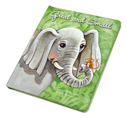 Children's book cover featuring an elephant and a mouse on a green background