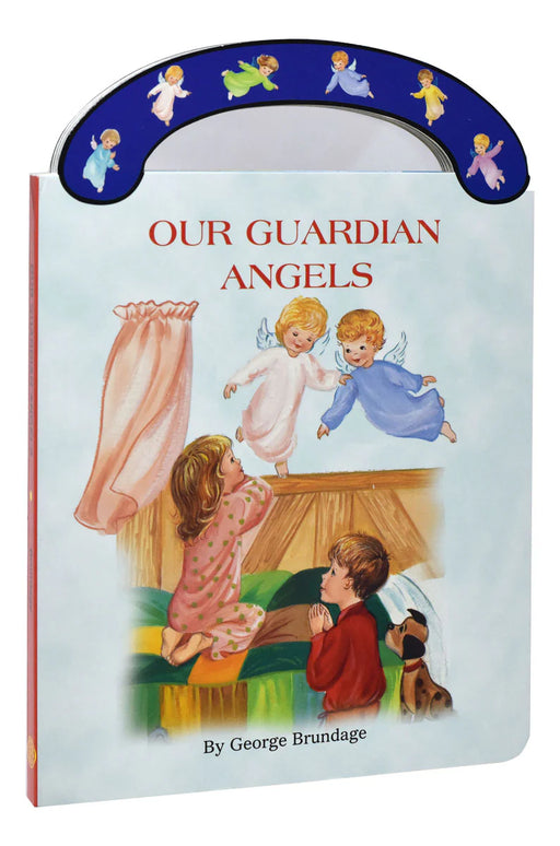 Book titled 'Our Guardian Angels' with illustrations of children and angels on the cover.