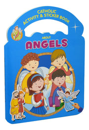 Catholic activity and sticker book about angels on a blue background
