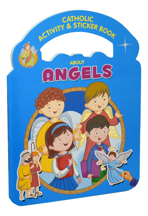 Catholic activity and sticker book about angels on a blue background