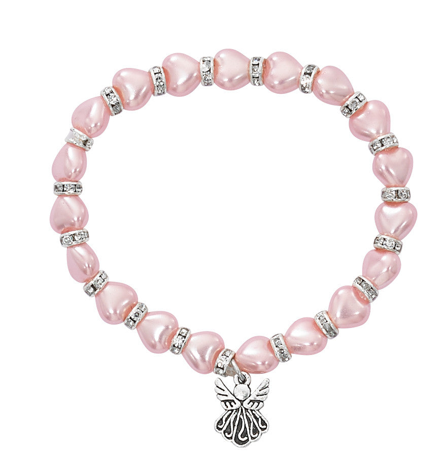 Bracelet - 5.5" Pink Heart Pearl Stretch Bracelet