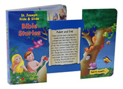 Children's book titled 'St. Joseph Hide & Slide Bible Stories' with colorful illustrations and text.