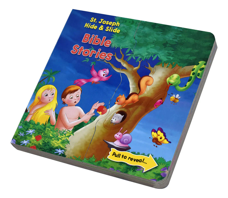 Children's book titled 'St. Joseph Hide & Slide Bible Stories' with colorful illustrations on a white background.